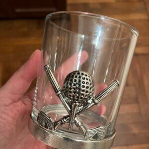 Golf-Themed Whiskey Glasses Set of 2 – Silver Golf Ball & Clubs Design (NEW) m/x